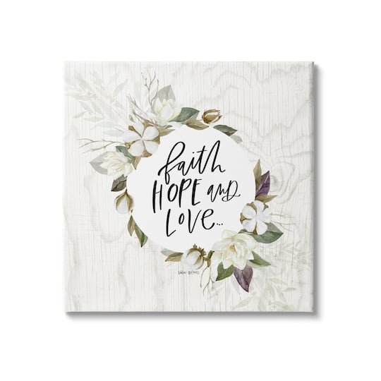 Stupell Industries Faith Hope and Love Sentiment Floral Cotton Wreath Canvas Wall Art